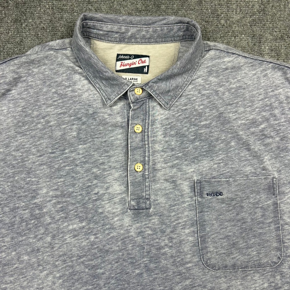 johnnie-O Hangin' Out Polo Shirt Mens XL Pacific Blue Heathered The Local Pocket